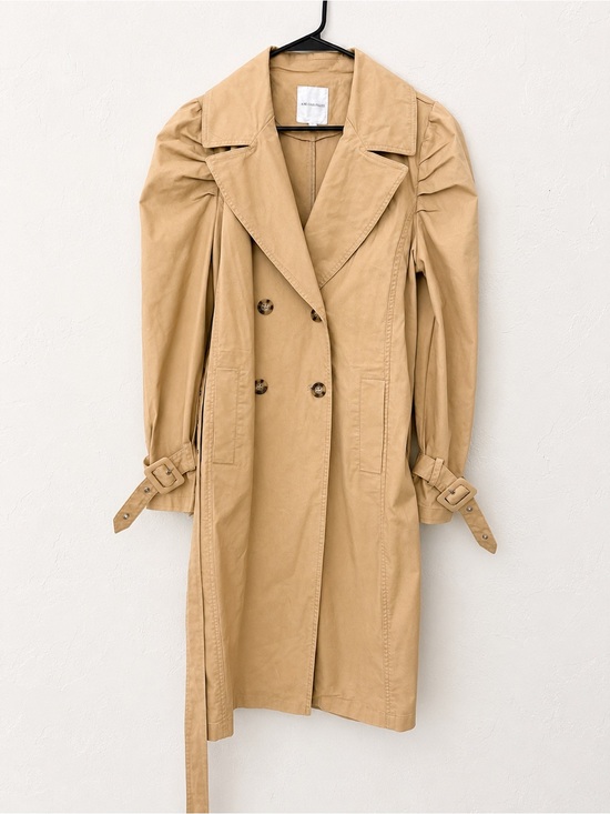 Avec Les Filles Jackets & Blazers - Avec Les Filles Tan Trench Coat Puff Sleeve Double-Breasted Belted Jacket. Large